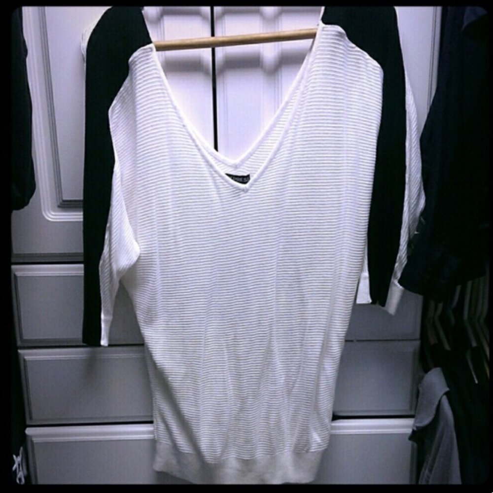 Express black white colorblock double v neck top S